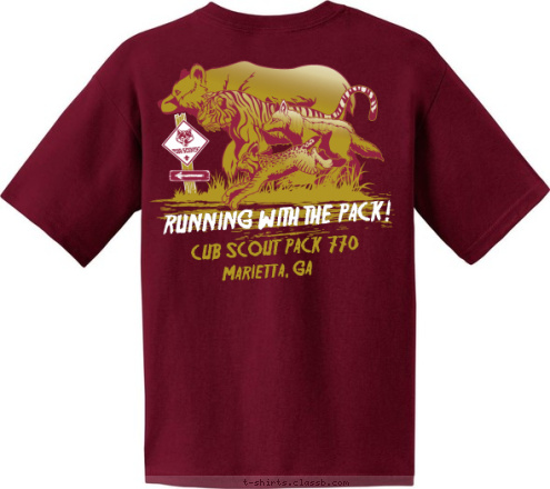 Anytown, USA CUB SCOUT  PACK  Troop 123 770 Marietta, GA 100 YEARS OF SCOUTING When Tradition Meets Tomorrow RUNNING WITH THE PACK! T-shirt Design 