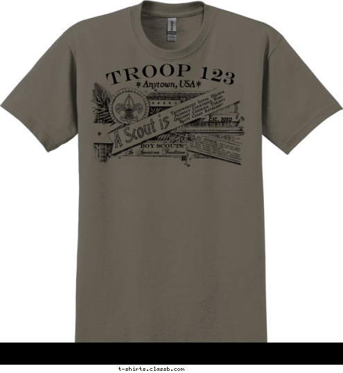 TROOP 123 Anytown, USA Est. 1910 T-shirt Design 