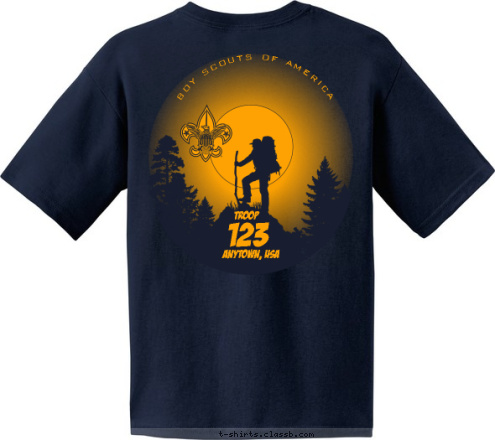 FOR  LIFE. BOY SCOUTS OF AMERICA PREPARED. Anytown, USA ANYTOWN, USA 123 TROOP 123 TROOP T-shirt Design 