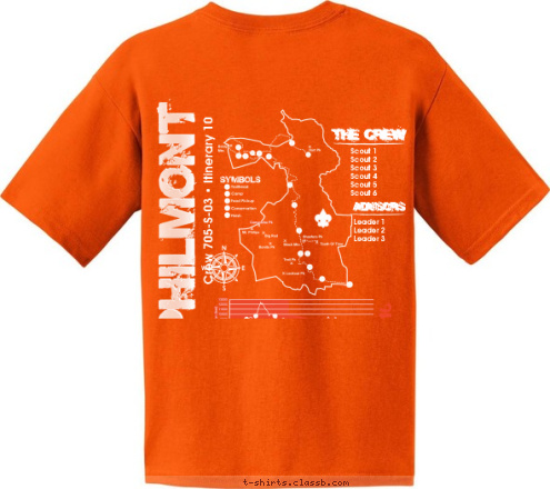 PHILMONT PHILMONT Scout 1
Scout 2
Scout 3
Scout 4
Scout 5
Scout 6 Leader 1
Leader 2
Leader 3
 Calvary Church  St. Peters, MO Troop 957 ADVISORS ADVISORS THE CREW THE CREW Crew 705-S-03 • Itinerary 10 2016 T-shirt Design 