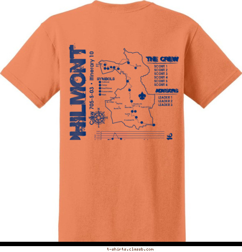 PHILMONT PHILMONT SCOUT 1
SCOUT 2
SCOUT 3
SCOUT 4
SCOUT 5
SCOUT 6 LEADER 1
LEADER 2
LEADER 3 Calvary Church  St. Peters, MO Troop 957 ADVISORS ADVISORS THE CREW THE CREW Crew 705-S-03 • Itinerary 10 2016 T-shirt Design 