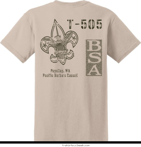 Puyallup, WA
Pacific Harbors Council T-505 Puyallup, WA Troop 505 T-shirt Design Based on SP5258 and design ID 794960