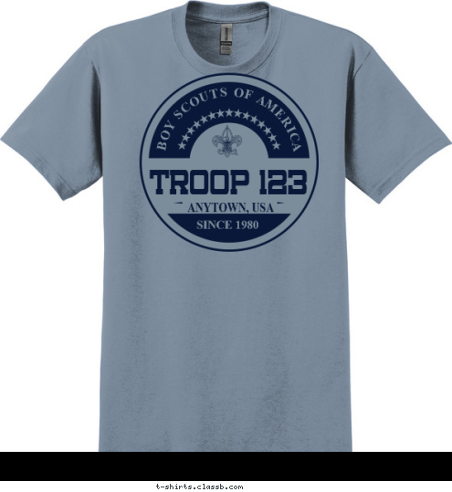 SINCE 1980 ANYTOWN, USA TROOP 123 BOY SCOUTS OF AMERICA T-shirt Design 