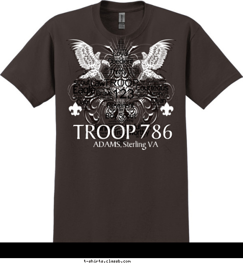 TROOP TROOP 505 123 TROOP 123 ADAMS, Sterling VA TROOP 786 T-shirt Design 