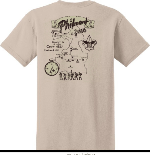 ANYTOWN, USA
 TROOP 123 2016 2016 Cincinnati, OH Crew 6857 73 miles Itinerary 24 T-shirt Design 