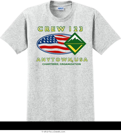 CHARTERED, ORGANIZATION A N Y T O W N, U S A C R E W  1 2 3 T-shirt Design SP53