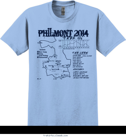 PHILMONT 2014 TREK 712 THE CREW LONDON BOB,
DUKE COLEMAN
RYAN FRITZ
DAVE FRITZ
CARL MOTLEY
GEORGE MOTLEY
KOLE NEVITT
LEE PETERSON CREW LEADER ADVISORS: CHRIS COLEMAN
DAVID FRITZ
EDWARD MOTLEY 
CRAIG PETERSON Itinerary 12 T-shirt Design 