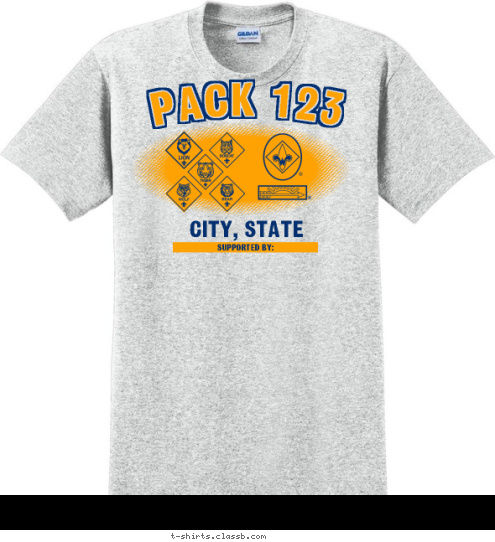 SUPPORTED BY:  PACK 123 CITY, STATE
 T-shirt Design SP57