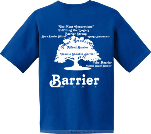 George Blackwelder Hattie Boger Barrier Alfred Barrier

Deemie Shankle Barrier The Barrier Family Tree John Barrier Anna Barrier Allison “The Next Generations”
Fulfilling the Legacy…
Barrier Strong First Generation Aug. 13, 2016 - Concord NC Family Reunion Barrier Name Name T-shirt Design 