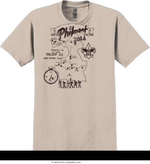 2014 ANYTOWN, USA TROOP 123 73 miles Itinerary 24 T-shirt Design 