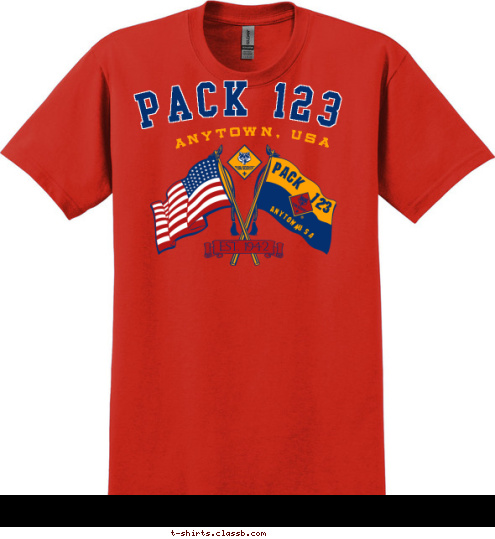 PACK 123 ANYTOWN, USA EST. 1942 PACK 123 USA ANYTOWN T-shirt Design 