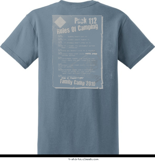 New Text Rules Of Camping Wappingers Falls, NY Family Camp 2010 TROOP 26 Pack 112 T-shirt Design 