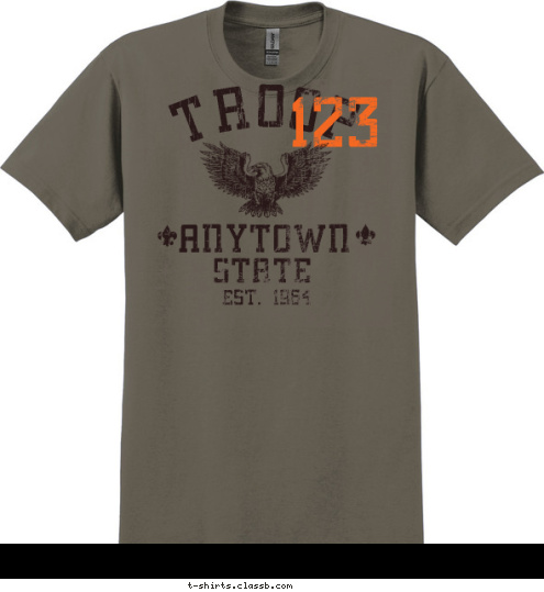 123 ANYTOWN STATE EST. 1964 123 TROOP T-shirt Design SP1478