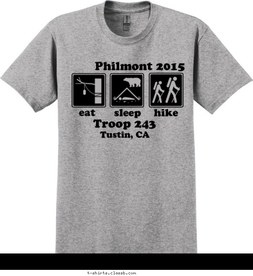 hike sleep eat Philmont 2015 Tustin, CA Troop 243 T-shirt Design 