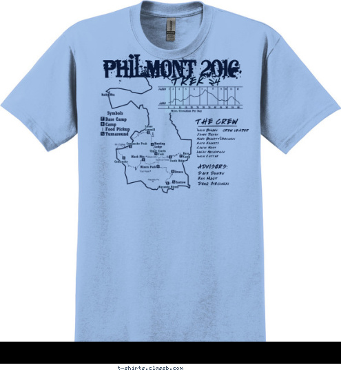 Itinerary 12 PHILMONT 2016 TREK 24 THE CREW Zach Bemben
James Duiven
Mark Bennett-Siecinski
Nate Kennedy
Calvin Mast
Logan Mocherman
Zach Vatter CREW LEADER ADVISORS: Dave Duiven
Kim Mast
Doug Siecinski T-shirt Design 