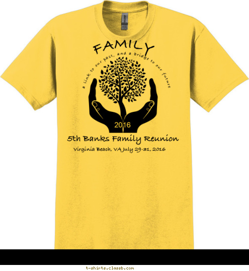 2016 FAMILY a link to our past, and a bridge to our future Virginia Beach, VA July 29-31, 2016 5th Banks Family Reunion T-shirt Design 