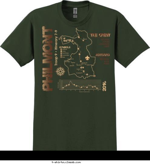 Troop 9 • Itinerary 7-9 THE CREW THE CREW ADVISORS ADVISORS MICHAEL
NICK
PETER


 GEORGE 
JONAH
LANGSTON
NATE
 2016 T-shirt Design 