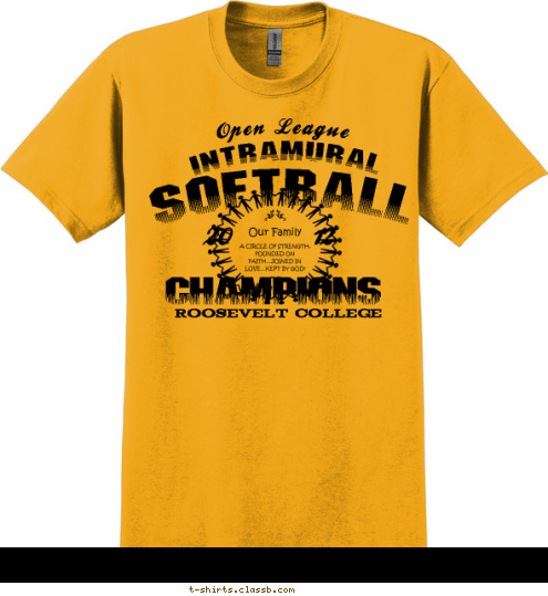 ROOSEVELT COLLEGE SOFTBALL INTRAMURAL CHAMPIONS Open League 20 12 T-shirt Design 