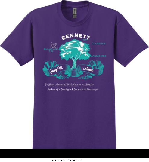 Ollie A.D. and 
Corine Andy and 
Darritha Bubba Ozzie Curly Beatrice and 
Lenny K.B. Nellie the love of a family is life's greatest blessings BENNETT In Loving Memory of Family Gone but not Forgotten Minerva Clarence Tom Annie Ree Bular and 
T.B. George
Dallas George W. T-shirt Design 