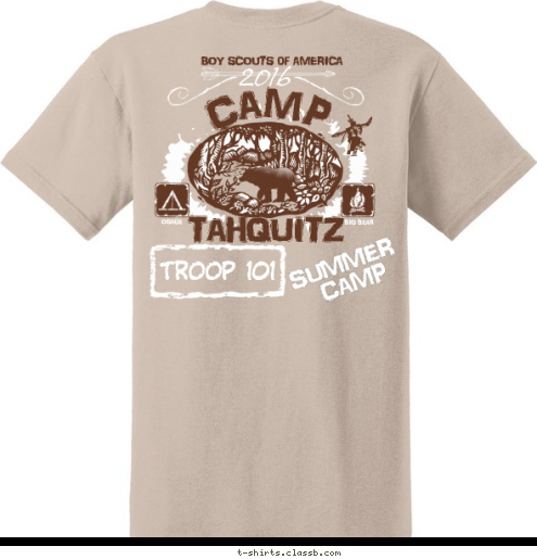 LONG BEACH COUNCIL BIG BEAR Troop 101 OSAGE BOY SCOUTS of AMERICA SUMMER CAMP TROOP 101
 CAMP TAHQUITZ 2016 T-shirt Design 