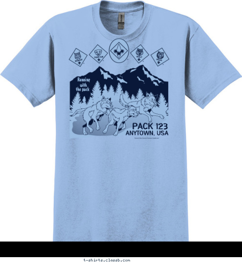 PACK 123 ANYTOWN, USA Running with the pack T-shirt Design SP2561