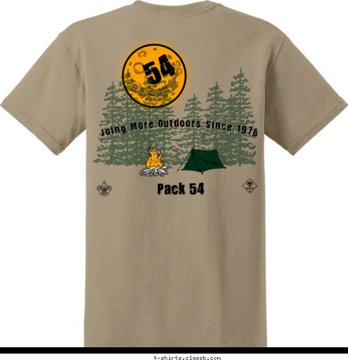 New Text Anytown, USA Doing More Outdoors Since 1978 Doing More, Outdoors, Since 1978 Pack 54 Pack 54 Cub Scout Pack 54, Fluvanna County, Virginia 54 T-shirt Design P54 Fluco 2