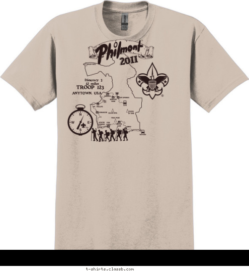 2011 ANYTOWN, USA TROOP 123 52 miles Itinerary 3 T-shirt Design sp2553