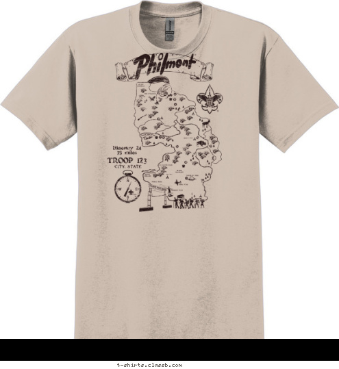 New Text 73 miles 2014 TROOP 123 CITY, STATE Itinerary 24
73 miles T-shirt Design SP2556