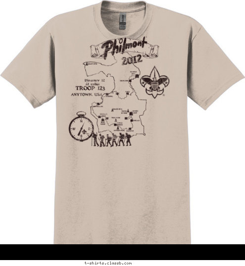 2012 ANYTOWN, USA TROOP 123 61 miles Itinerary 12 T-shirt Design SP2555