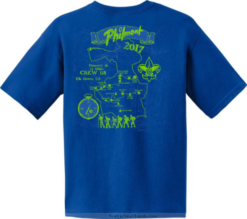 CREW 118 2010 2017 Elk Grove, CA CREW 118 77 Miles Itinerary 26 Troop 292 - Apple Valley, MN - 714-C T-shirt Design SP2557