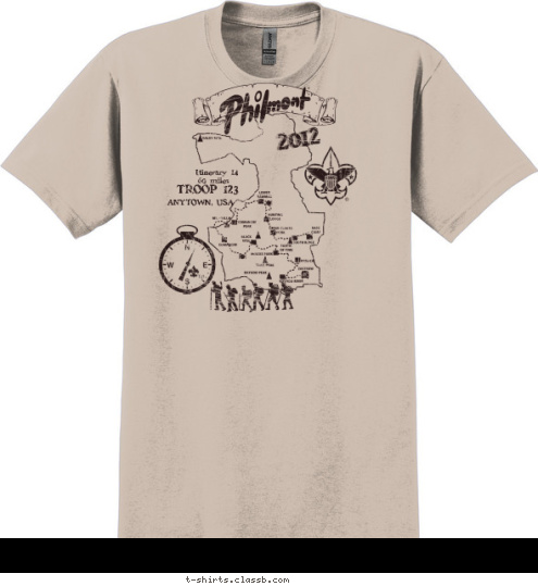 2012 ANYTOWN, USA TROOP 123 60 miles Itinerary 14 T-shirt Design SP2558