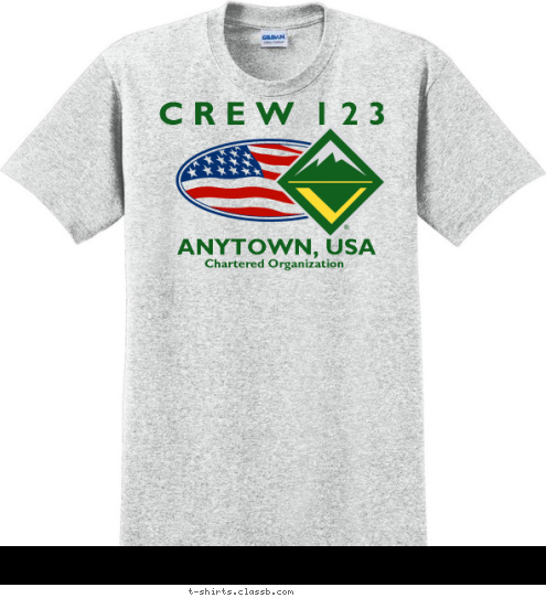 Your text here Chartered Organization ANYTOWN, USA C R E W  1 2 3 T-shirt Design 