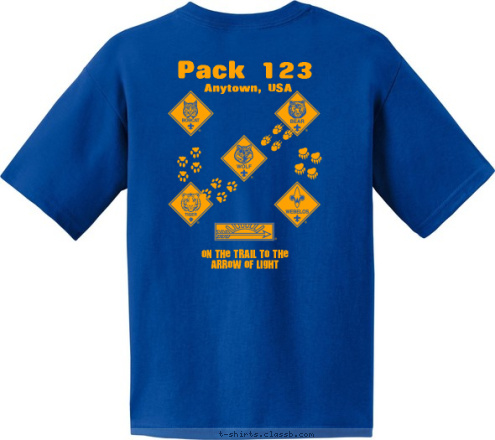 Anytown, USA Pack 123 On the Trail to the 
Arrow of Light T-shirt Design 