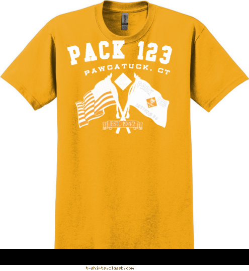 PACK 123 Pawcatuck, CT EST. 1942 PACK 123 USA ANYTOWN T-shirt Design 