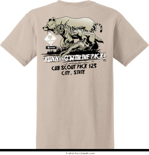 CUB SCOUT  PACK  123 CITY, STATE RUNNING WITH THE PACK! T-shirt Design 