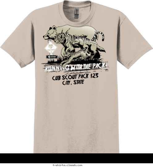 CUB SCOUT  PACK  123 CITY, STATE RUNNING WITH THE PACK! T-shirt Design 