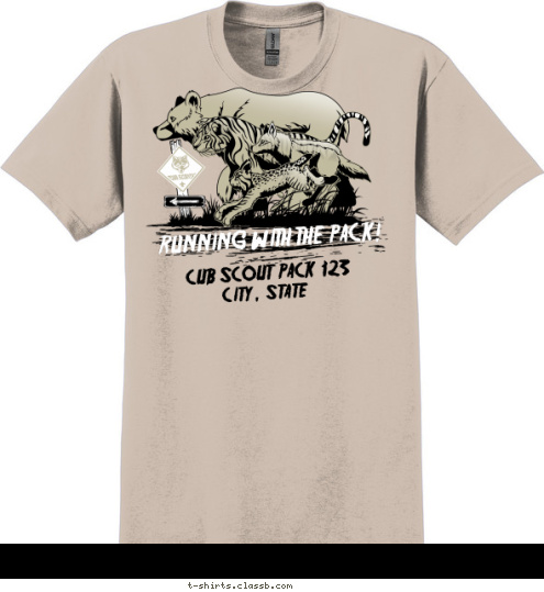 CUB SCOUT  PACK  123 CITY, STATE RUNNING WITH THE PACK! T-shirt Design 