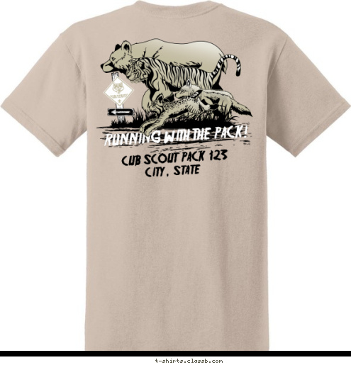 CUB SCOUT  PACK  123 CITY, STATE RUNNING WITH THE PACK! T-shirt Design 