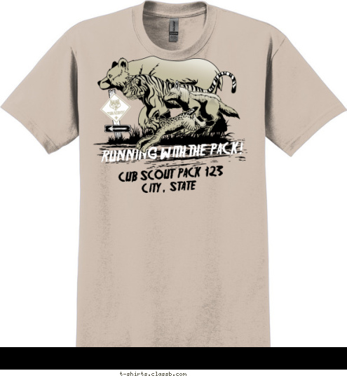 CUB SCOUT  PACK  123 CITY, STATE RUNNING WITH THE PACK! T-shirt Design 