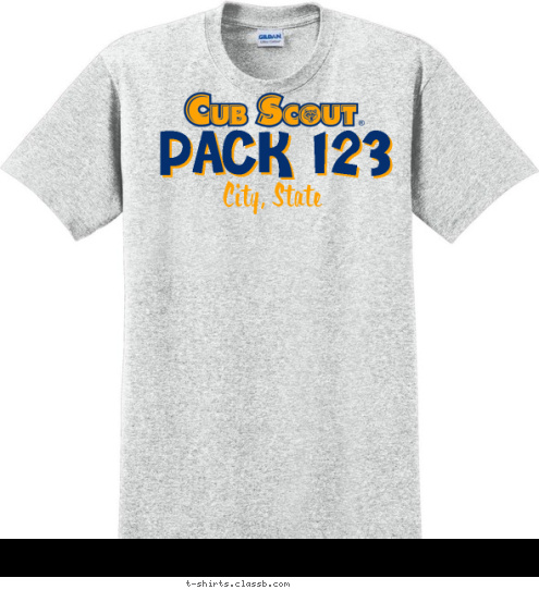 Your text here PACK 123 ® PACK 123 City, State T-shirt Design SP497