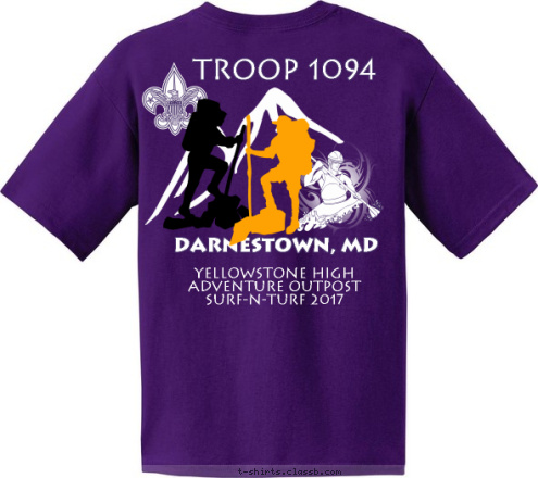 Darnestown, MD YELLOWSTONE HIGH ADVENTURE TROOP 1094 Darnestown, MD Yellowstone High Adventure Outpost Surf-N-Turf 2017 TROOP 1094 T-shirt Design 