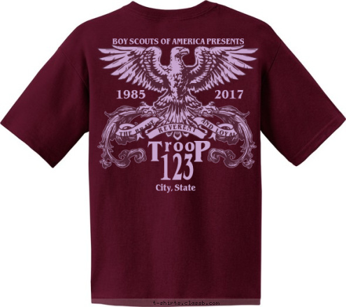 New Text DALLAS, TEXAS TROOP 730 City, State 123 P T roo 1985                            2017 THE BRAVE BOY SCOUTS OF AMERICA PRESENTS AND LOYAL REVERENT T-shirt Design 