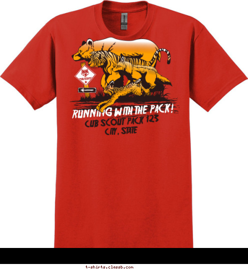 RUNNING WITH THE PACK! CUB SCOUT  PACK  123 CITY, STATE
 T-shirt Design 