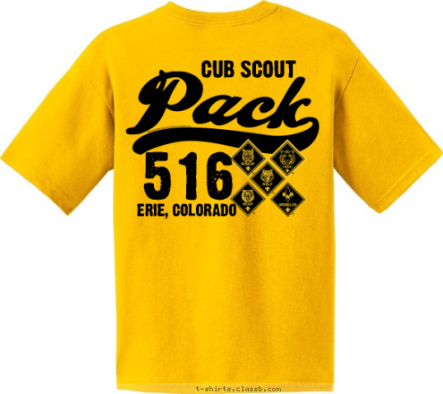 CITY, STATE 516 ERIE, COLORADO Pack 123 CUB SCOUT T-shirt Design 