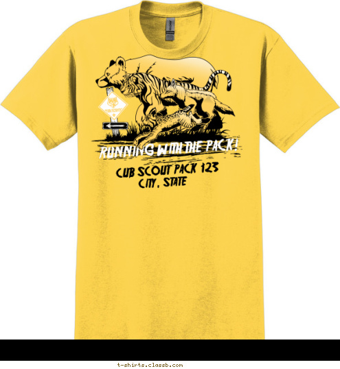 CUB SCOUT  PACK  123 CITY, STATE RUNNING WITH THE PACK! T-shirt Design 