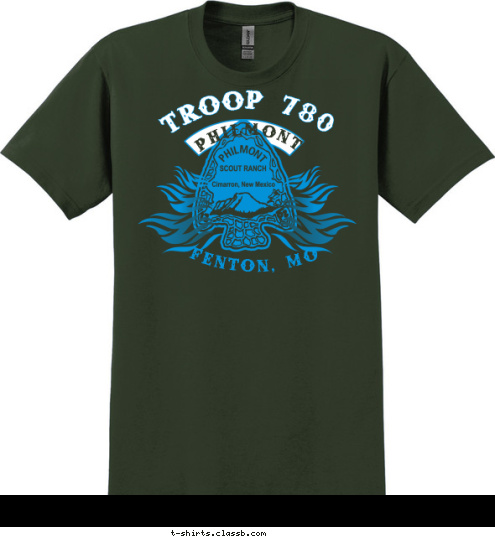 PHILMONT FENTON, MO TROOP 780 TREK            123 PHILMONT ANYTOWN, USA TROOP 123 T-shirt Design 