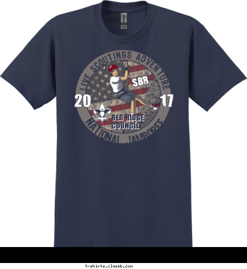 Your text here SBR RED RIDGE
COUNCIL 20                 17 NATIONAL JAMBOREE LIVE SCOUTINGS ADVENTURE T-shirt Design SP6754