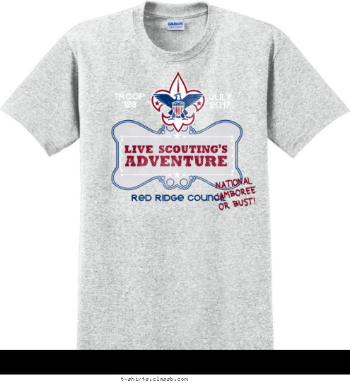 NATIONAL
JAMBOREE
OR BUST! RED RIDGE COUNCIL JULY
2017 TROOP
123 T-shirt Design 