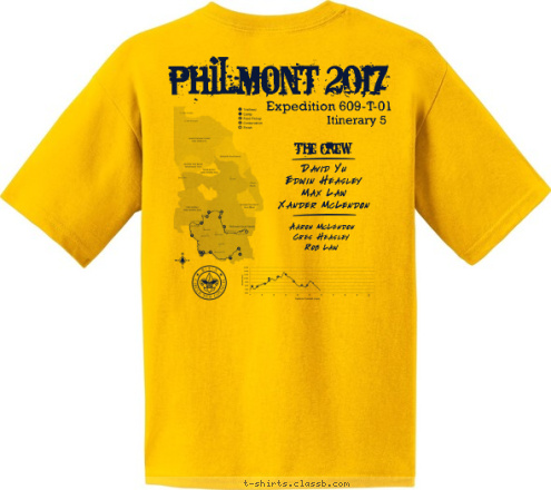 ASST. CREW LEADER CREW LEADER PHILMONT 2017 TROOP 72 Dallas, TX Expedition 609-T-01 Itinerary 5 THE CREW David Yu
Edwin Heasley
Max Law
Xander McLendon Aaron McLendon
Cres Heasley
Rob Law T-shirt Design Philmont 2017 Itinerary 5 #2