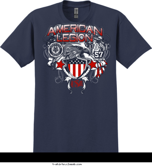 AMERICAN LEGION
 FOWLER, IN 57 USA POST 1234
 T-shirt Design 